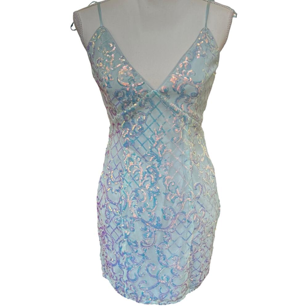 Lulu's Light Blue Sequin Mini Dress Women's Size Small